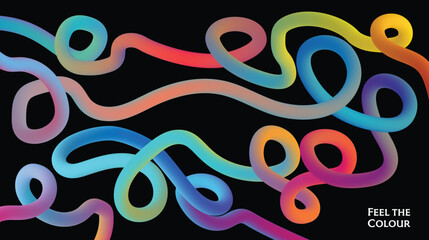 Abstract Colorful Flowing Gradient Lines on Black Background, Vibrant Neon Ribbon Waves, Dynamic Curved Line Art for Modern Banner, Poster, Web, Wallpaper and Creative Design