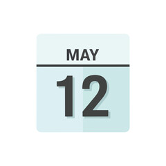 Modern calendar icon May 12 digital graphic for scheduling events appointments and reminders applications. Flat design element for time management
