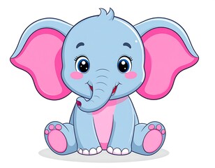 Fototapeta premium Adorable cartoon illustration of a seated baby elephant with large ears and a friendly smile