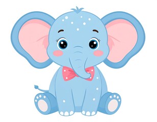 Obraz premium Adorable cartoon illustration of a seated elephant with a bow tie and polka dots