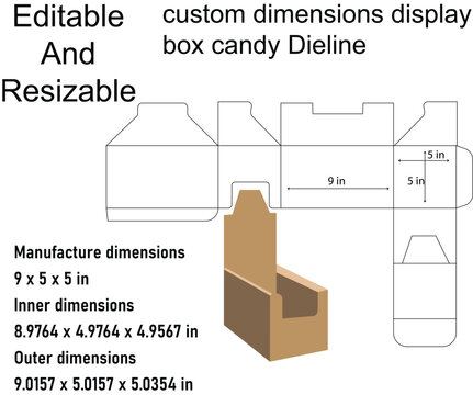 Editable and Resizable Custom Dimensions Display Box Candy Dieline packaging template