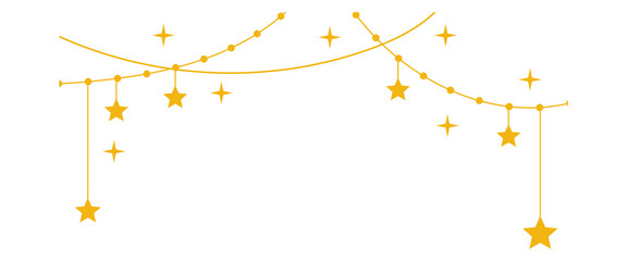 Festive PNG banner with shiny gold bunting, stars, garlands. Perfect for New Year, birthday or...