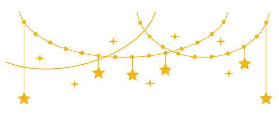 Festive PNG banner with shiny gold bunting, stars, garlands. Perfect for New Year, birthday or...
