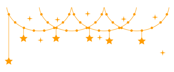 Gold Star of David ornaments are hanging from bead garlands in flat style on transparent background