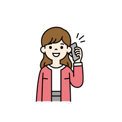 スマートフォンで通話する・話す、若い女性・主婦・ママの上半身ベクターイラスト素材＿カラー