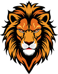 Fierce Lion Face Vector Illustration with Intense Red Eyes and Bold Mane, Transparent PNG and Editable EPS