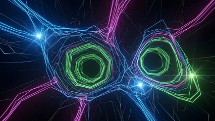 Abstract digital network nodes and glowing data streams