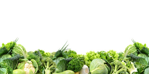 Fresh green vegetables isolated on white background