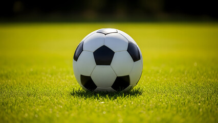 Fototapeta premium Soccer ball on a lush green field