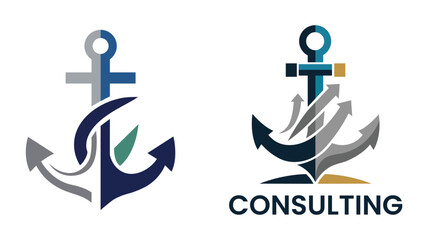 Abstract anchor-inspired form symbolizing trust and stability in consulting, flat vector logo, professional branding