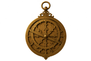 Antique Astrolabe in Gold Isolated on a transparent background image
