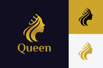 Abstract Queen Logo Icon Design with Golden Female Silhouette Concept for Beauty Salon and Luxury Brand Identity