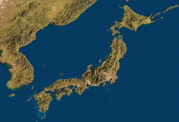 3D rendering of a highly detailed map of Japan. Elements of this image furnished by NASA.