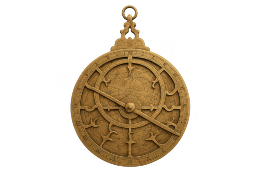 Detailed Astrolabe on a transparent background, navigational tool view. - Powered by Adobe