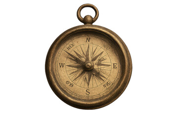 Vintage gold compass on transparent background, navigational guidance