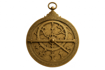 Golden Astrolabe Intricate Ornamentation on transparent background Image
