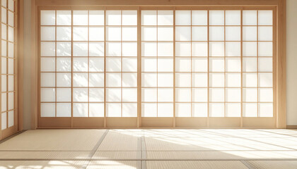 Minimal Japanese Room Background　Soft Natural Light Through Shoji Screens