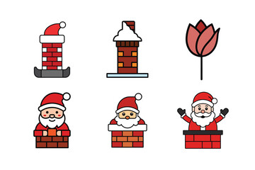 Christmas Icons and Santa in Chimney Set