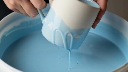 Artistic ceramic dipping process in blue glaze for unique pottery creations
