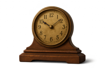 Antique Clock with Wooden Base on a transparent background, Timepiece