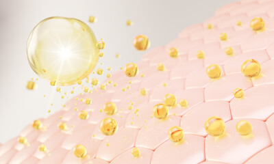 Cosmetic serum Oil drop on skin cell, Skin Repair, moisturizer, collagen serum, 3d rendering.