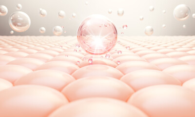 Cosmetic serum Oil drop on skin cell, Skin Repair, moisturizer, collagen serum, 3d rendering.