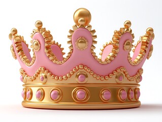 Pink and gold princess crown with ornate details on white background royal
