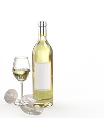 Crisp white wine bottle and two glasses on a clean, minimal background, perfect for beverage concepts.