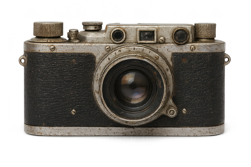 Vintage Camera, Old Silver Camera transparent background, lens focus