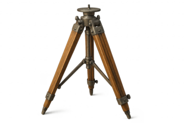 Vintage tripod stand isolated with transparent background studio shot