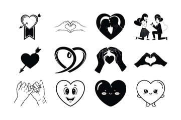Black Valentine&rsquo;s Day Love Icons Set