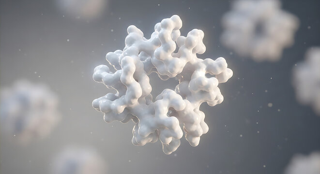 Intricate 3D rendering of a complex protein molecule in a scientific, abstract setting