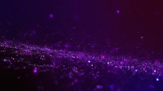 ロイヤルパープルからブラックへ滑らかに変化する深みのあるグラデーション。
繊細なグリッター粒子がスローモーションで静かに漂う背景映像。