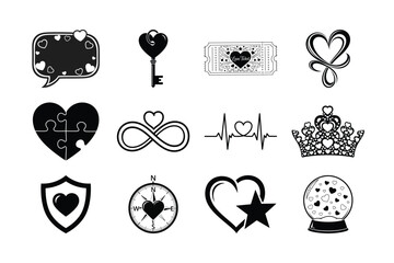 Black Valentine&rsquo;s Day Love Icons Set