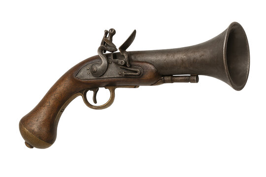Antique blunderbuss pistol on a transparent background, ornate weapon