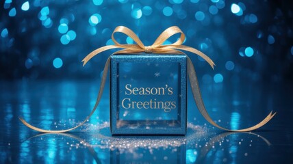 Gift of Joy: An exquisitely wrapped present, adorned with a shimmering ribbon and elegant tag, radiates festive cheer against a backdrop of twinkling lights. Evokes warmth, generosity and celebration.