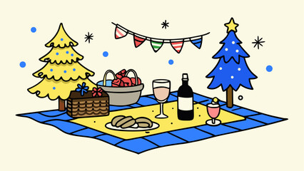 Fototapeta premium Christmas picnic scene isolated on transparent background
