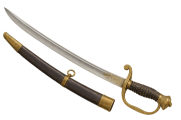 Ornate sword and sheath on a transparent background, weaponry detail
