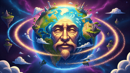 Cosmic Being Embodied as Earth, Surreal Celestial Vision of Divine Presence