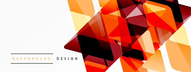 Abstract geometric shapes, orange hues dominate design. Clean white space provides contrast, modern aesthetic. Dynamic composition.