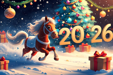 new year greeting card with horse