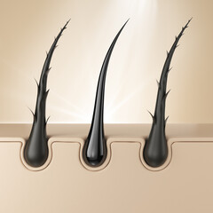 3D rendering of the concept of restoring hair damaged, dry and broken hair.