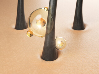 Nourish hair of shampoo or serum. Repair damaged hair concept, 3d rendering.