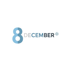 Modern minimalist graphic depicting December 8 with a blue numeral and subtle snowflake, signifying a key winter date for seasonal reminders or