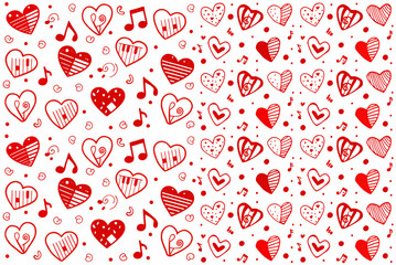 Vibrant red heart pattern with musical notes on white