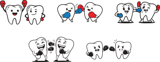 Kids Fun Tooth Boxing Emoji – Cute Dental Cartoon Character Vector