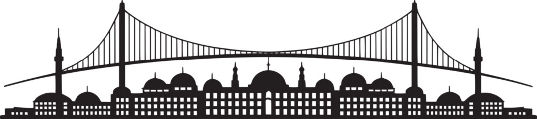 istanbul skyline silhouette with bosphorus bridge and historical mosques architecture