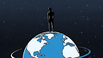 Silhouette of a Person Standing on Top of the World with Ring Around It
