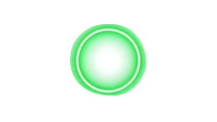 Glowing green circle with white center and outline isolated on a transparent background