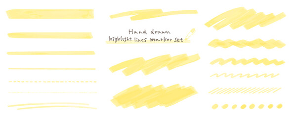 手描きのハイライトラインマーカーセット。アンダーライン。重要なポイント、テキストを強調する時の罫線の装飾。 © enari